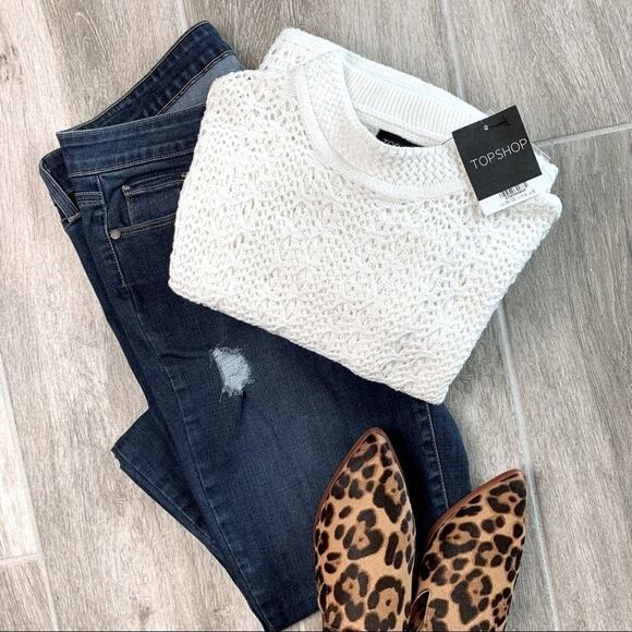 Topshop Women's S Open Knit Mock Neck Pointelle Oversize Boxy Sweater White - Picture 2 of 13